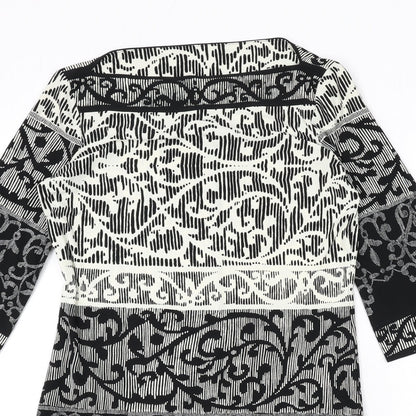 BHS Womens Black Geometric Polyester A-Line Size 12 Boat Neck Pullover