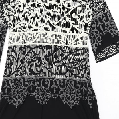 BHS Womens Black Geometric Polyester A-Line Size 12 Boat Neck Pullover