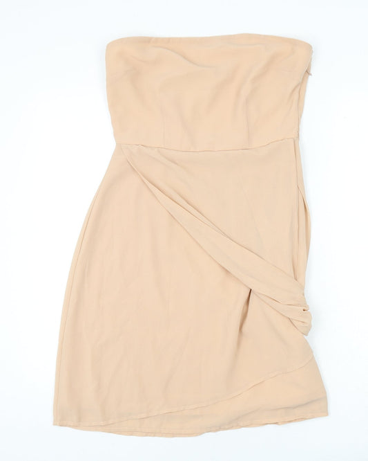 VERO MODA Womens Beige Polyester A-Line Size M Off the Shoulder Zip
