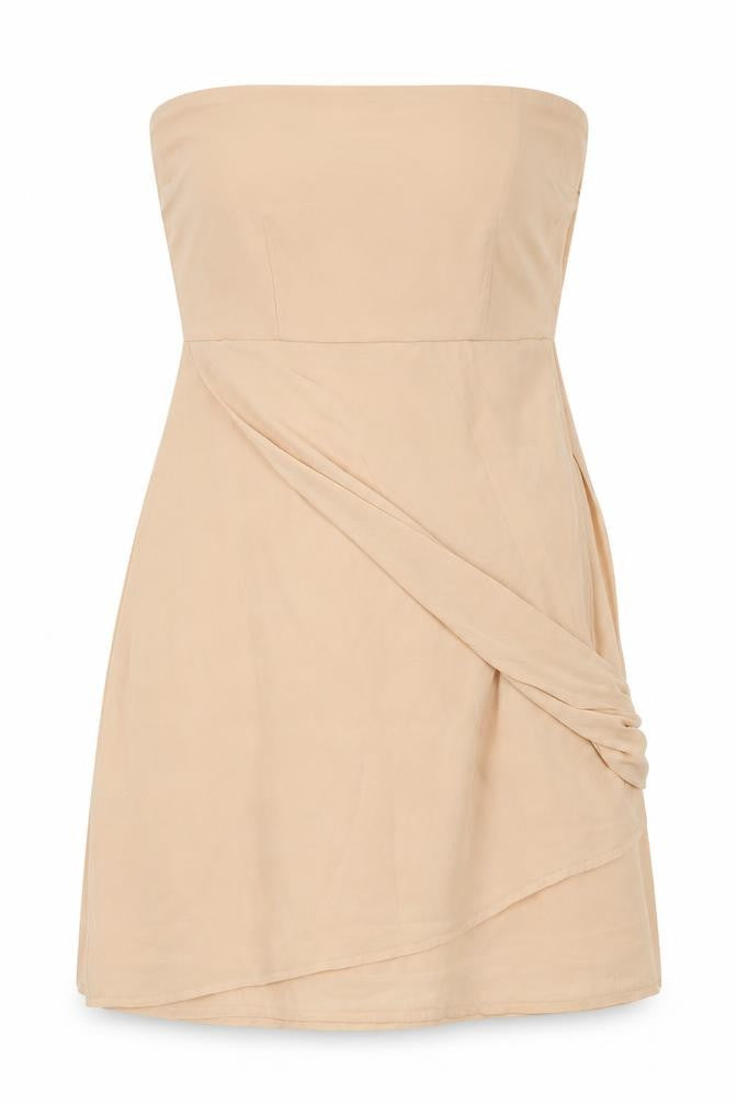 VERO MODA Womens Beige Polyester A-Line Size M Off the Shoulder Zip