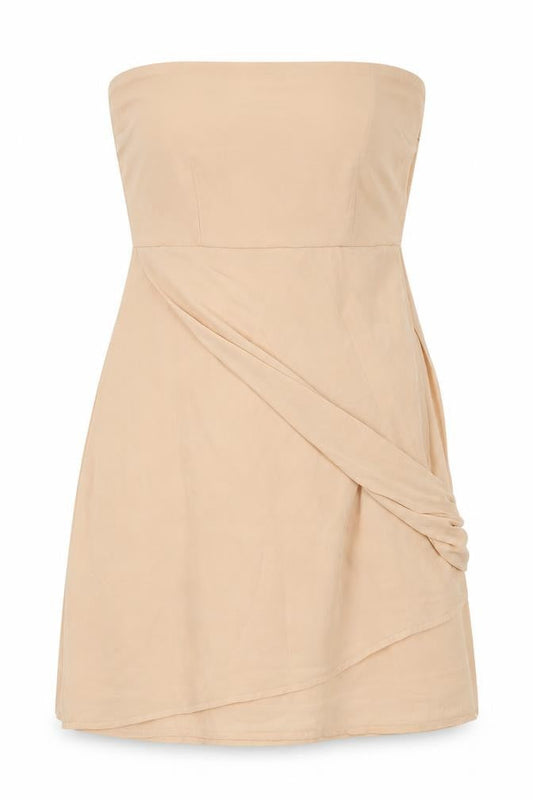 VERO MODA Womens Beige Polyester A-Line Size M Off the Shoulder Zip