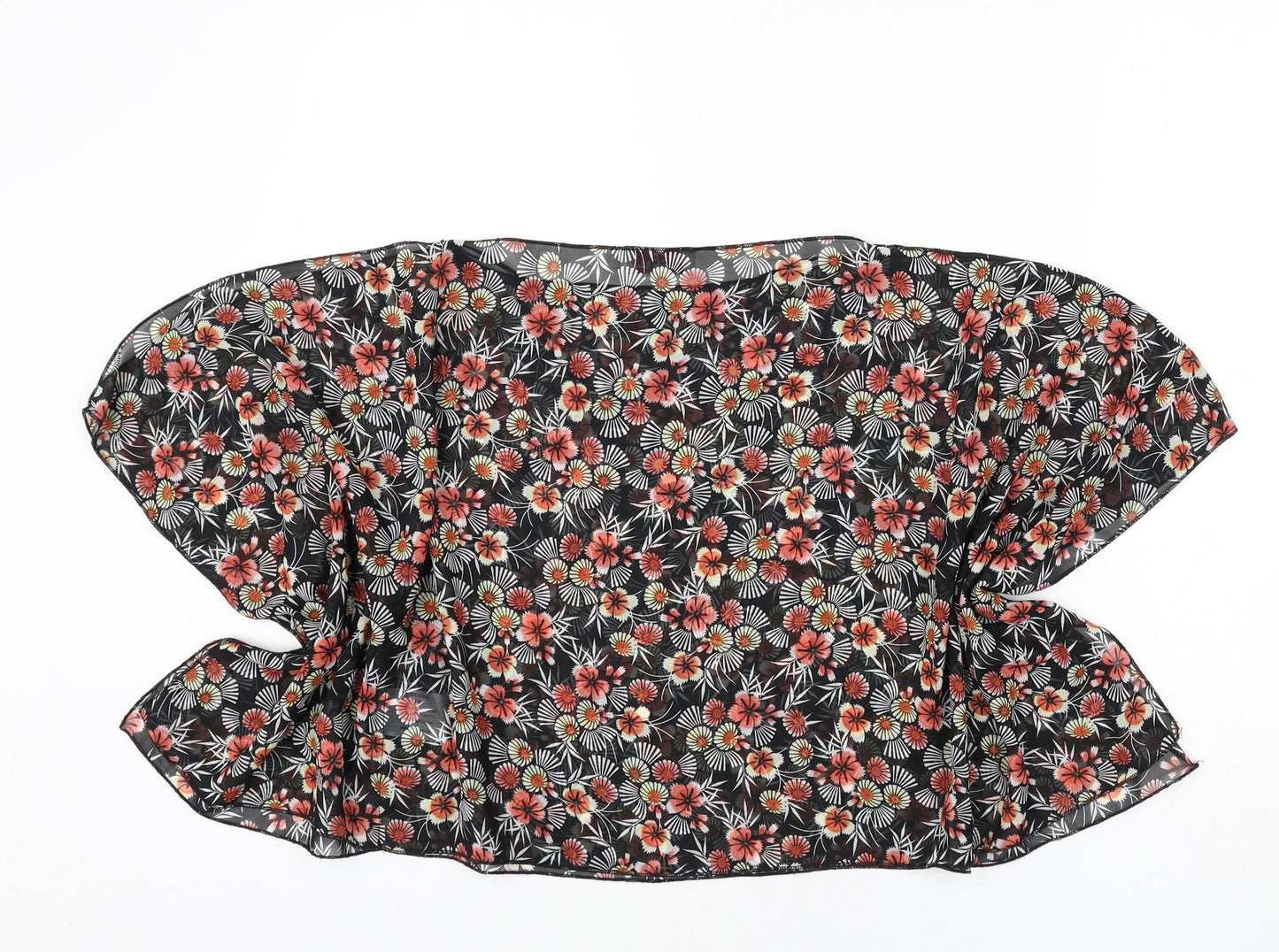 Be Beau Womens Black Floral Polyester Cropped Blouse Size S Boat Neck