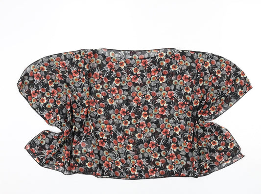 Be Beau Womens Black Floral Polyester Cropped Blouse Size S Boat Neck