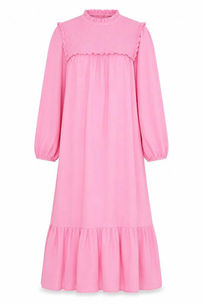 Marks and Spencer Womens Pink Polyester A-Line Size 6 Crew Neck Button - Lettuce Edging, Pleated, Frill