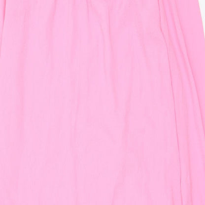Marks and Spencer Womens Pink Polyester A-Line Size 6 Crew Neck Button - Lettuce Edging, Pleated, Frill