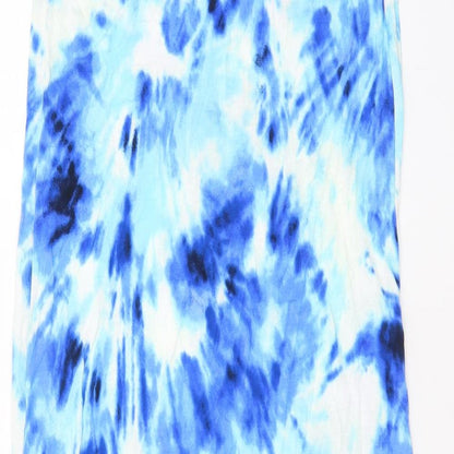 Marks and Spencer Womens Blue Geometric Viscose A-Line Size 10 Scoop Neck Pullover