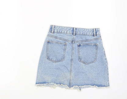 Matalan Girls Blue Cotton A-Line Skirt Size 11 Years Regular Button - Distressed, Pockets, Belt Loops