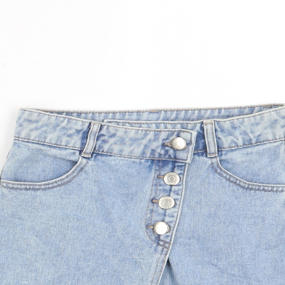 Matalan Girls Blue Cotton A-Line Skirt Size 11 Years Regular Button - Distressed, Pockets, Belt Loops