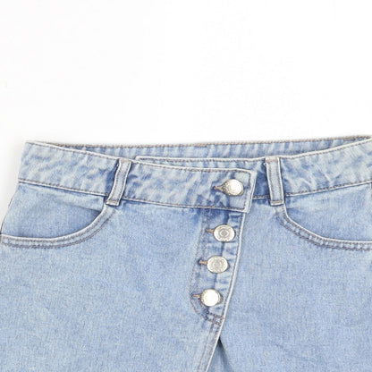 Matalan Girls Blue Cotton A-Line Skirt Size 11 Years Regular Button - Distressed, Pockets, Belt Loops