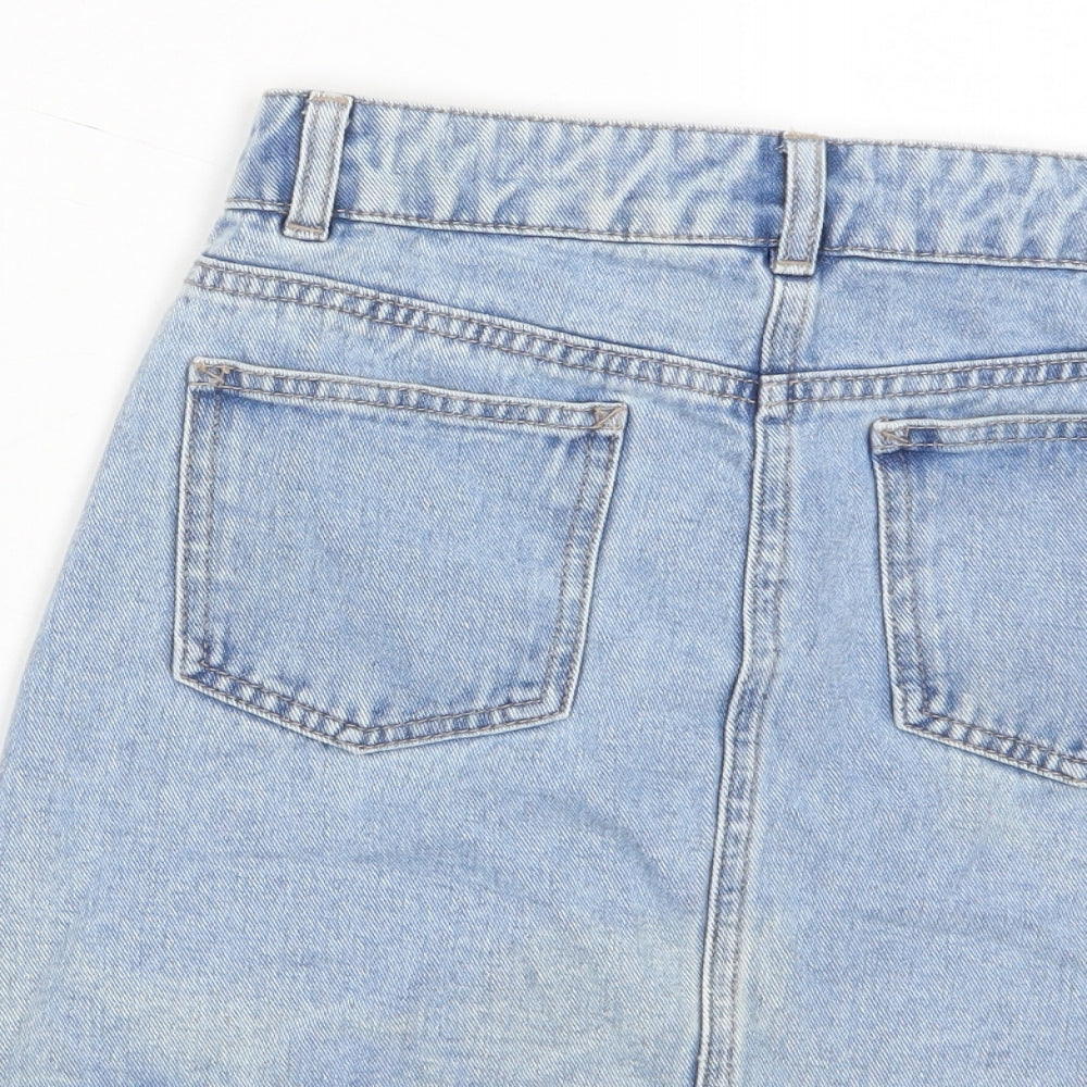 Matalan Girls Blue Cotton A-Line Skirt Size 11 Years Regular Button - Distressed, Pockets, Belt Loops