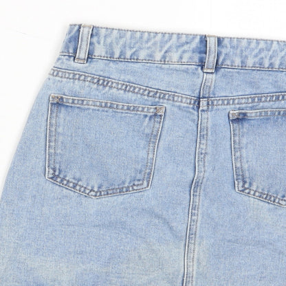 Matalan Girls Blue Cotton A-Line Skirt Size 11 Years Regular Button - Distressed, Pockets, Belt Loops