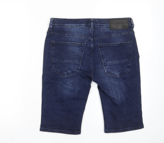 River Island Mens Blue Cotton Bermuda Shorts Size 28 in L12 in Regular Zip - Pockets, Belt Loops