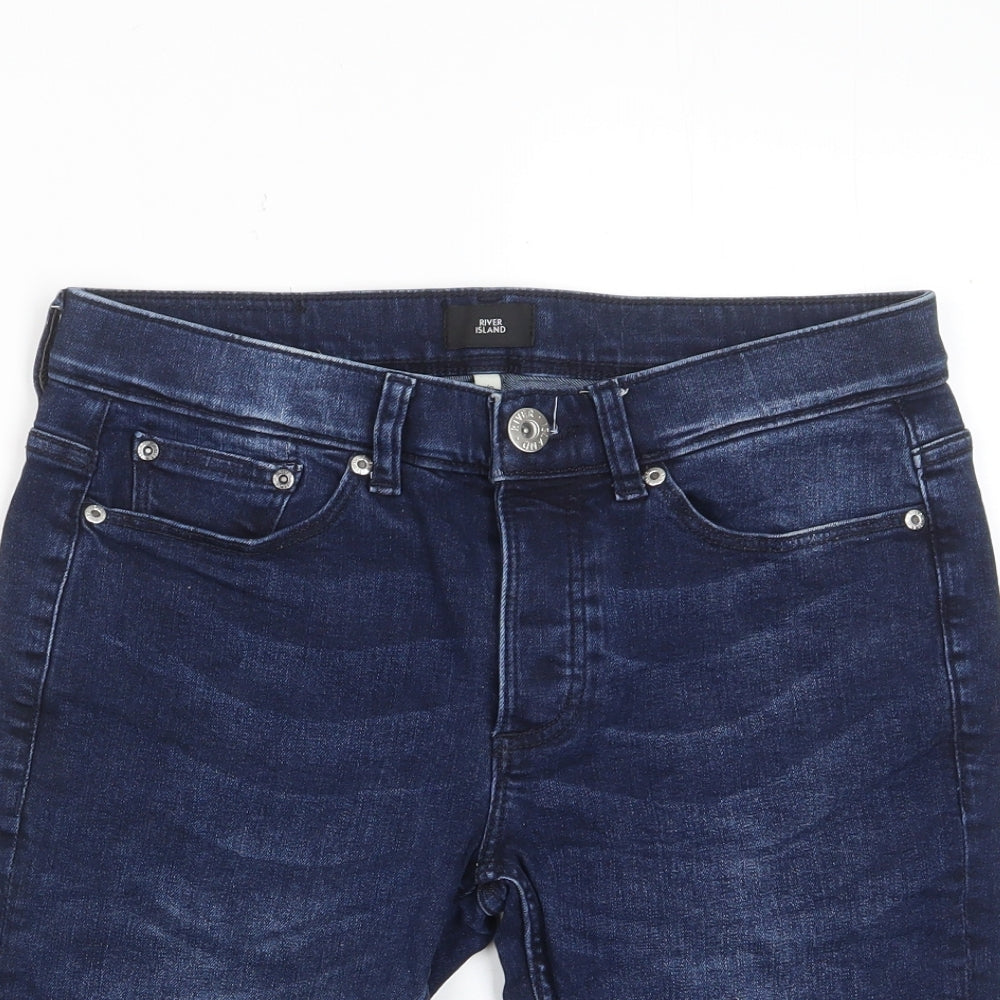River Island Mens Blue Cotton Bermuda Shorts Size 28 in L12 in Regular Zip - Pockets, Belt Loops