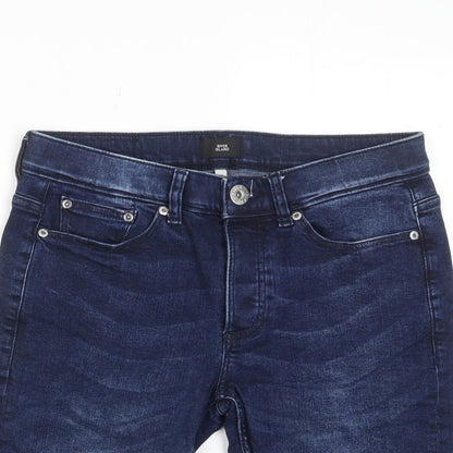 River Island Mens Blue Cotton Bermuda Shorts Size 28 in L12 in Regular Zip - Pockets, Belt Loops