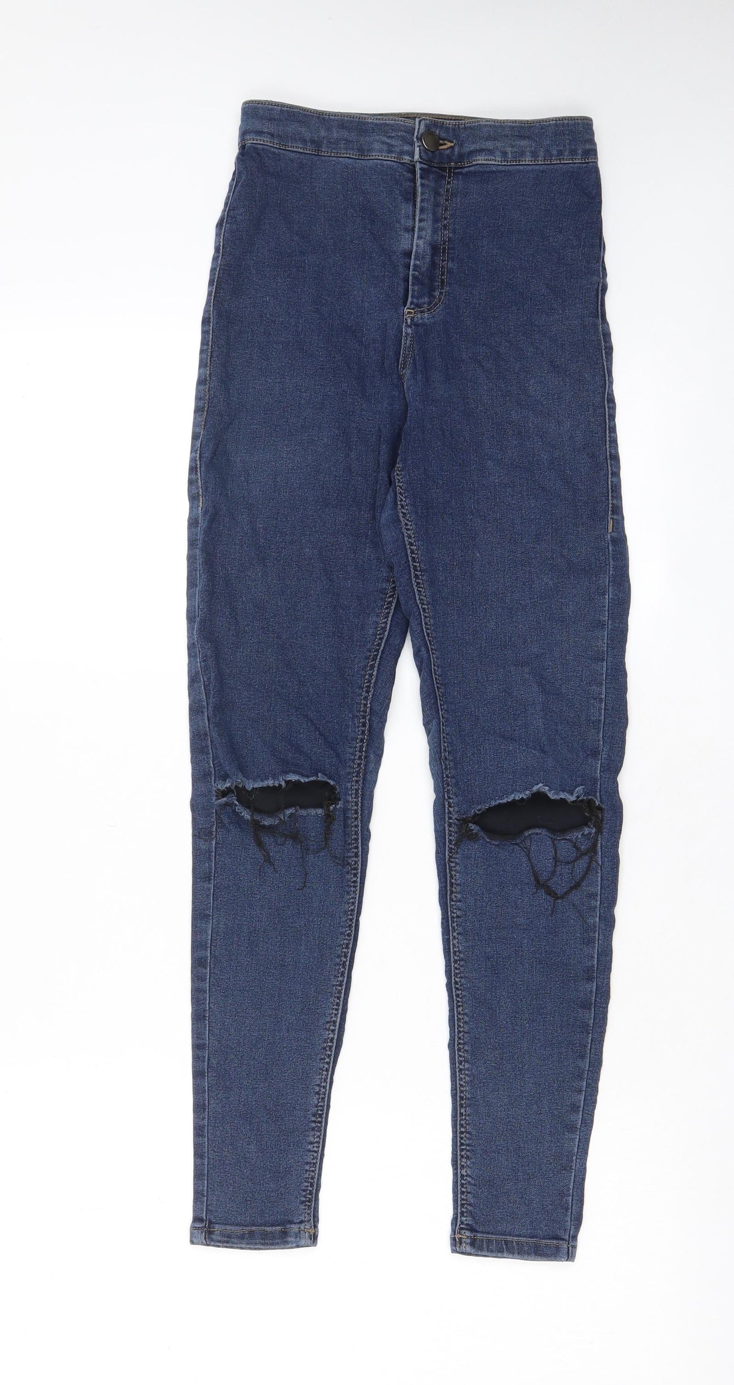Topshop Womens Blue Cotton Skinny Jeans Size 26 in L30 in Regular Zip - Open knee