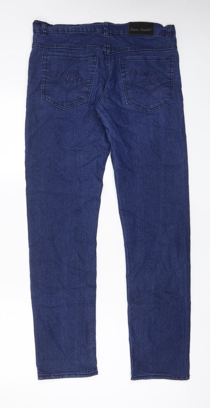 Jean Master Womens Blue Cotton Straight Jeans Size 34 in L32 in Regular Zip - Pockets, Belt Loops