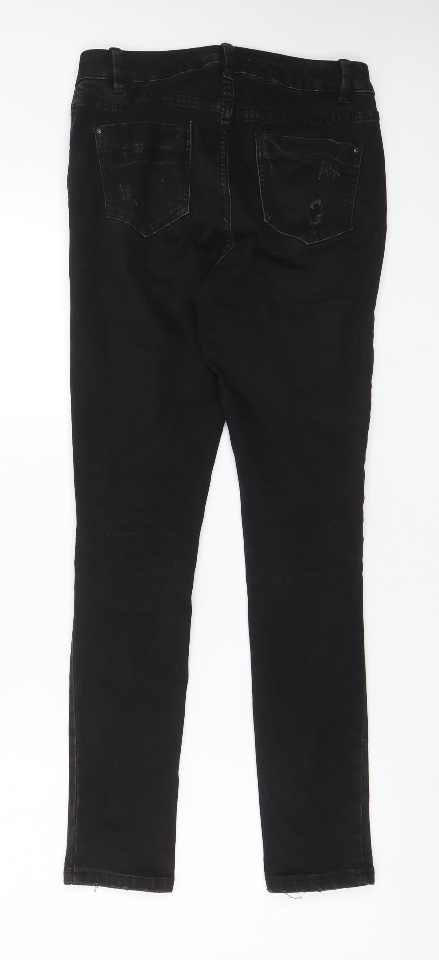New Look Girls Black Cotton Skinny Jeans Size 12 Years L26 in Regular Zip - Distressed, Pockets, Belt Loops