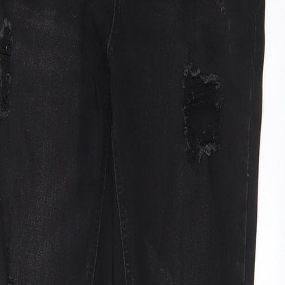 New Look Girls Black Cotton Skinny Jeans Size 12 Years L26 in Regular Zip - Distressed, Pockets, Belt Loops