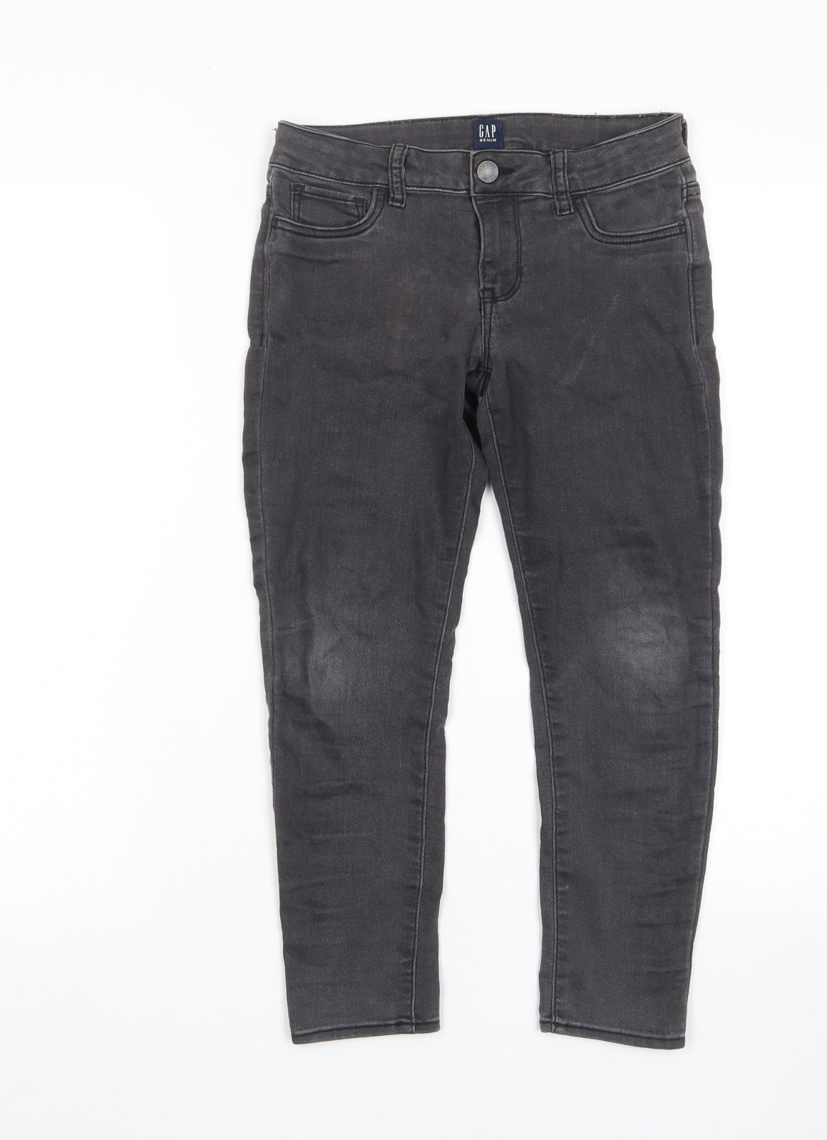 Gap Girls Grey Cotton Skinny Jeans Size 8 Years L20 in Regular Zip - Pockets, Belt Loops, Adjustable waist