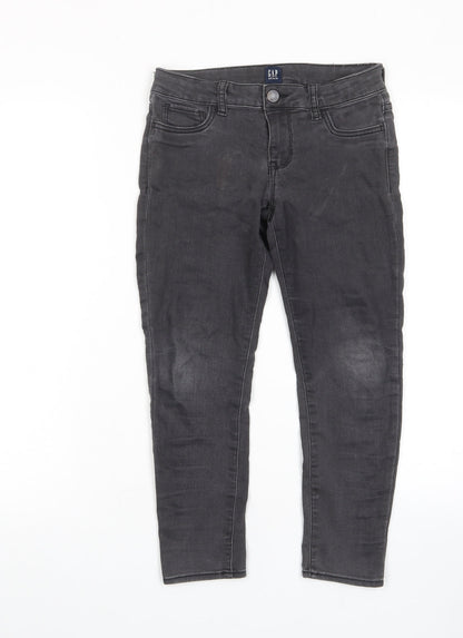 Gap Girls Grey Cotton Skinny Jeans Size 8 Years L20 in Regular Zip - Pockets, Belt Loops, Adjustable waist