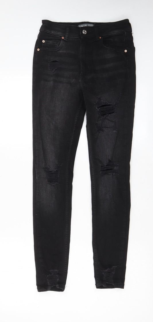 Denim & Co. Womens Black Cotton Skinny Jeans Size 8 L27 in Regular Zip - Pockets, Belt Loops