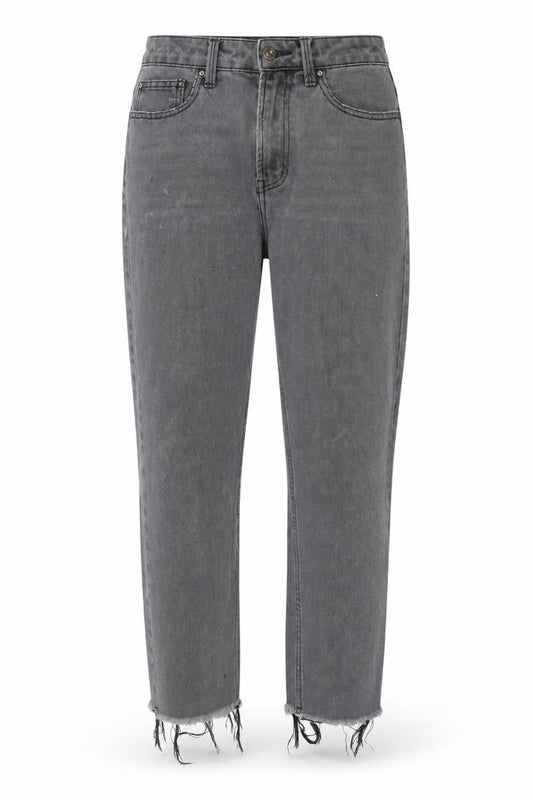 Front view of Only women’s grey cotton straight jeans, size UK 28, 32-inch leg regular zip - pockets, belt loops