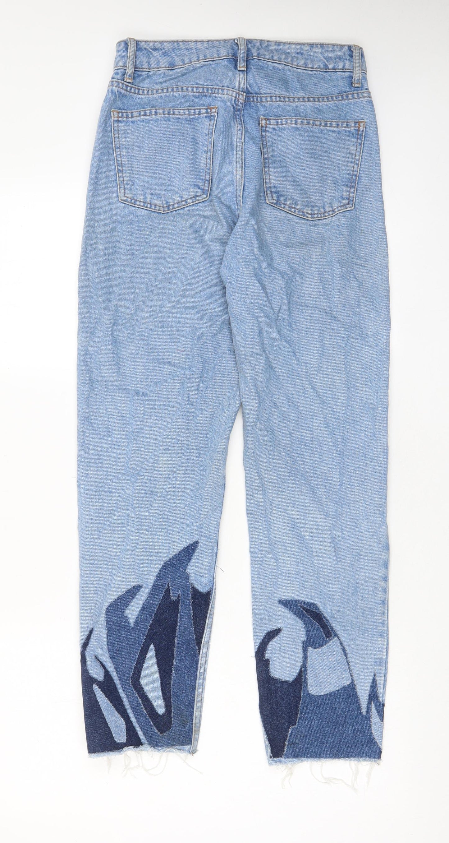 Topshop Womens Blue Geometric Cotton Mom Jeans Size 26 in L34 in Regular Zip - Pockets, Belt Loops