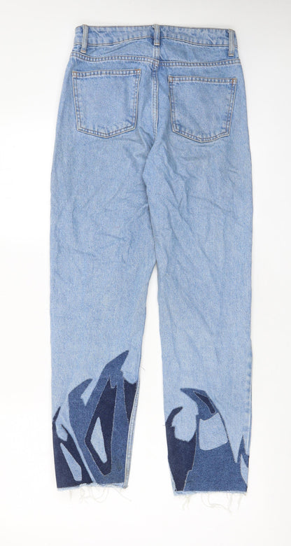 Topshop Womens Blue Geometric Cotton Mom Jeans Size 26 in L34 in Regular Zip - Pockets, Belt Loops