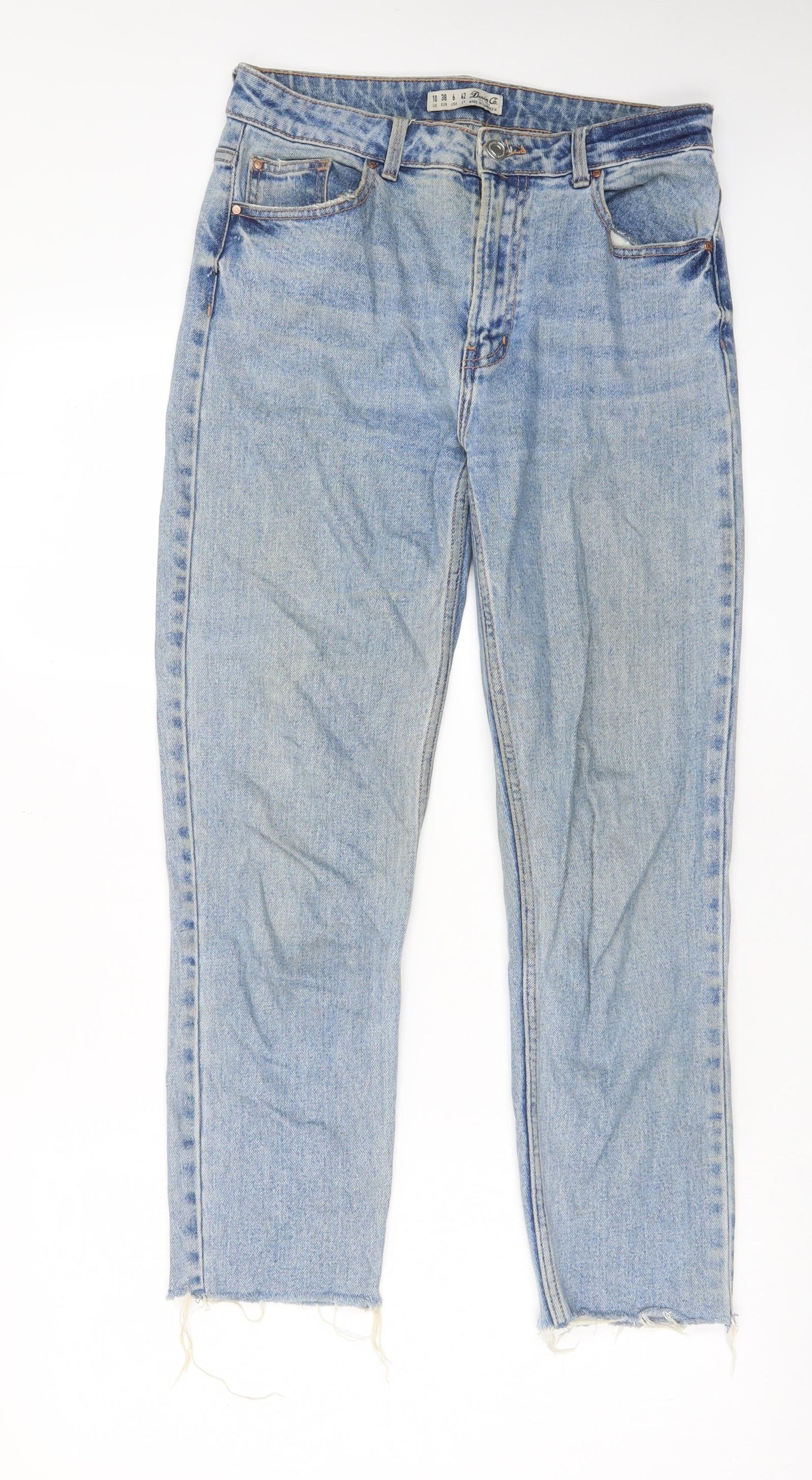 Denim & Co. Womens Blue Cotton Straight Jeans Size 10 L25 in Regular Zip - Pockets, Belt Loops