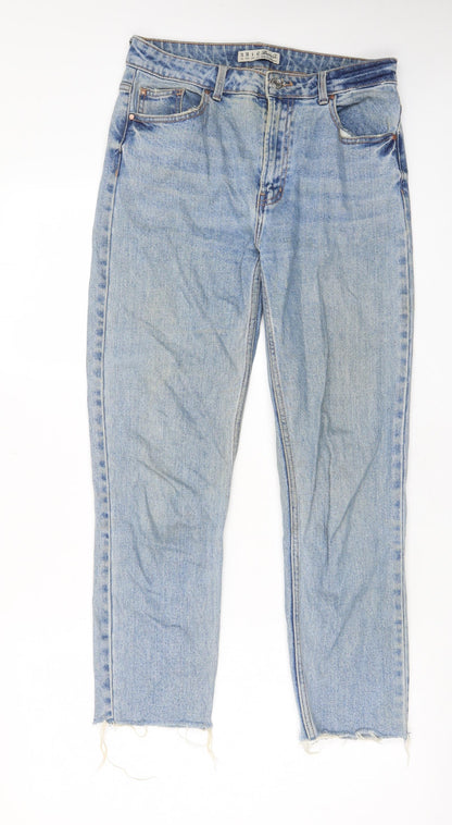 Denim & Co. Womens Blue Cotton Straight Jeans Size 10 L25 in Regular Zip - Pockets, Belt Loops