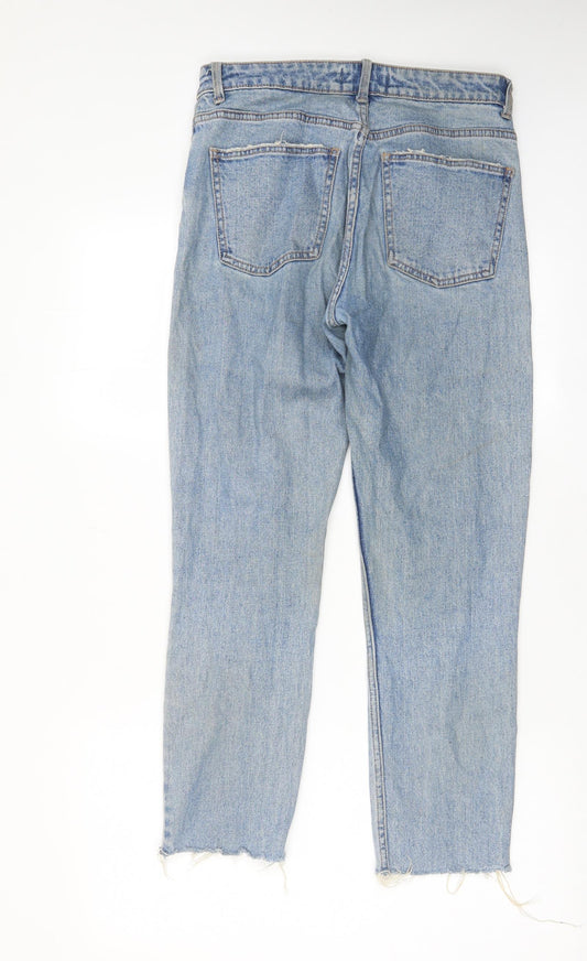 Denim & Co. Womens Blue Cotton Straight Jeans Size 10 L25 in Regular Zip - Pockets, Belt Loops