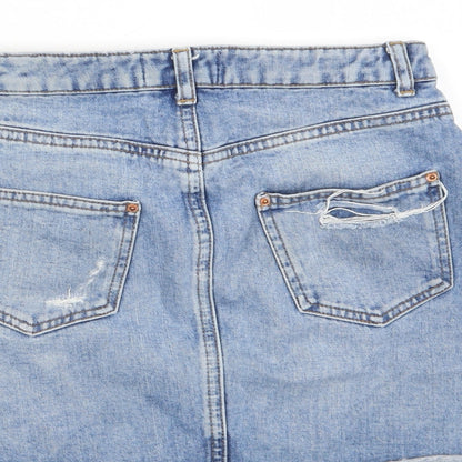 Miss Selfridge Womens Blue Cotton A-Line Skirt Size 8 Zip - Distressed, Pockets, Belt Loops