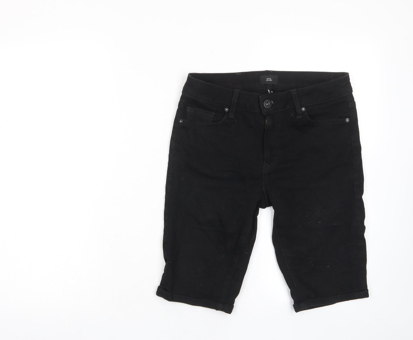 River Island Mens Black Cotton Bermuda Shorts Size 28 in L11 in Regular Zip - Pockets, Belt Loops