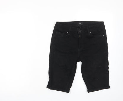 River Island Mens Black Cotton Bermuda Shorts Size 28 in L11 in Regular Zip - Pockets, Belt Loops
