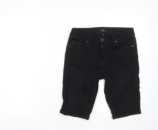 River Island Mens Black Cotton Bermuda Shorts Size 28 in L11 in Regular Zip - Pockets, Belt Loops
