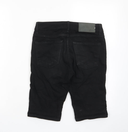 River Island Mens Black Cotton Bermuda Shorts Size 28 in L11 in Regular Zip - Pockets, Belt Loops