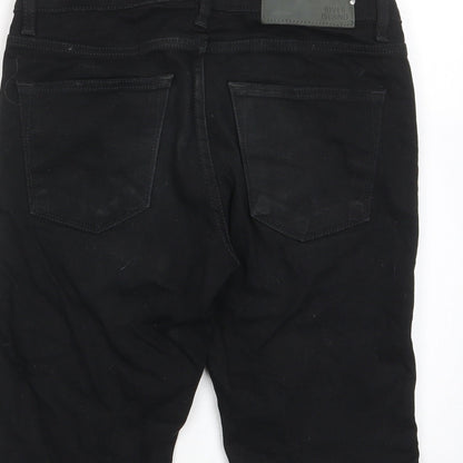 River Island Mens Black Cotton Bermuda Shorts Size 28 in L11 in Regular Zip - Pockets, Belt Loops