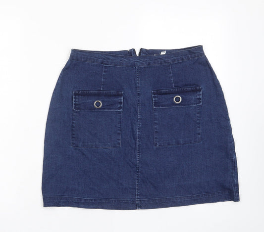 Neon Rose Womens Blue Cotton A-Line Skirt Size 14 Zip - Pockets