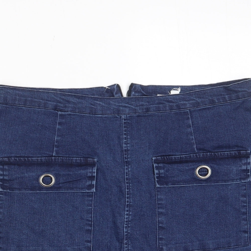 Neon Rose Womens Blue Cotton A-Line Skirt Size 14 Zip - Pockets