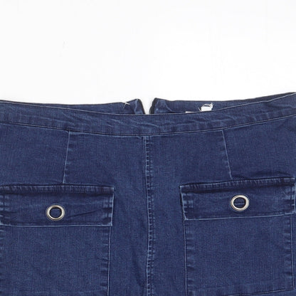 Neon Rose Womens Blue Cotton A-Line Skirt Size 14 Zip - Pockets