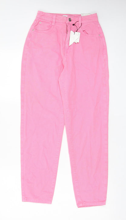 Zara Womens Pink Cotton Mom Jeans Size 6 L27 in Regular Zip - Pockets, Belt Loops