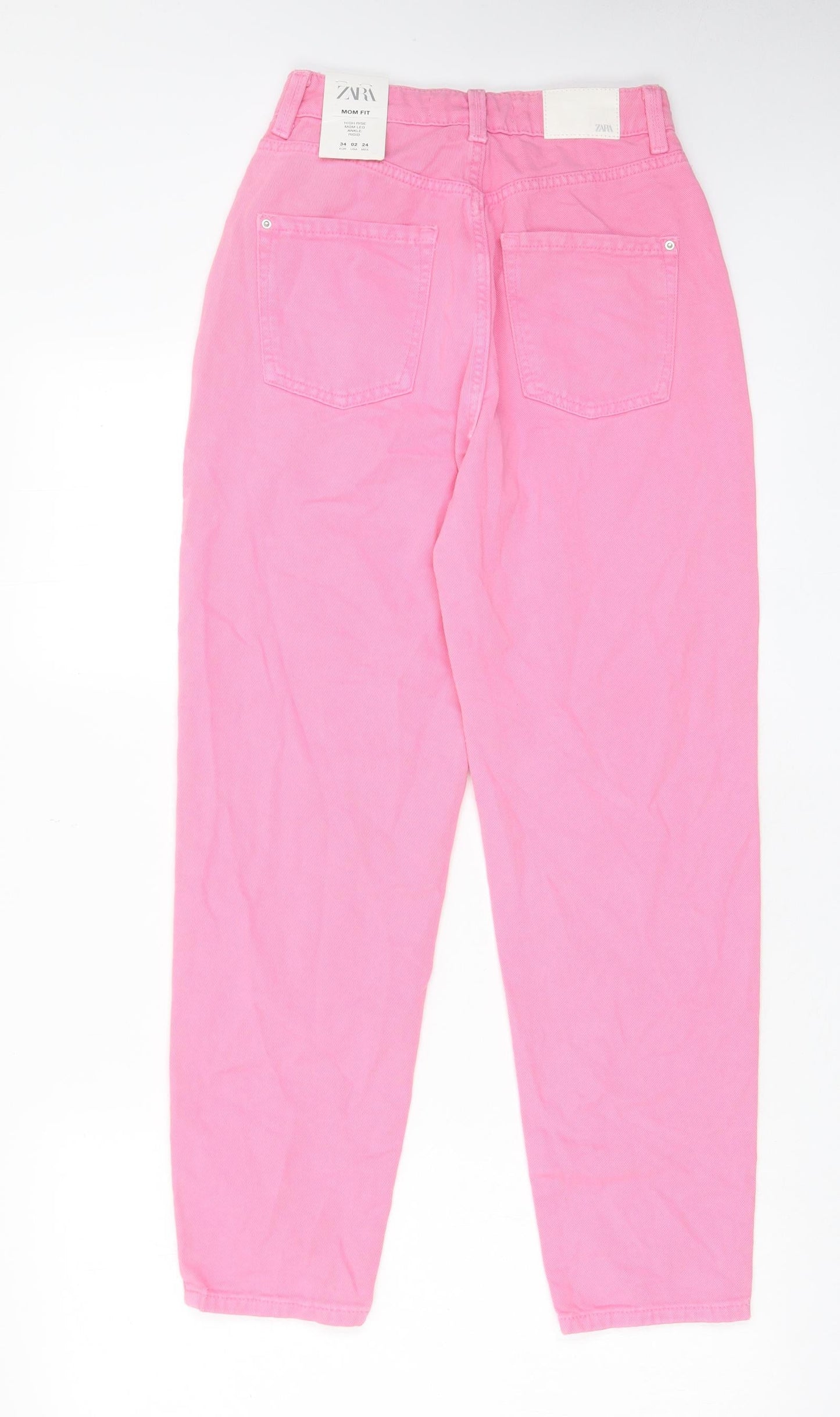 Zara Womens Pink Cotton Mom Jeans Size 6 L27 in Regular Zip - Pockets, Belt Loops