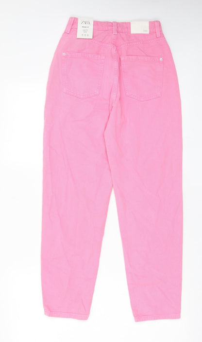 Zara Womens Pink Cotton Mom Jeans Size 6 L27 in Regular Zip - Pockets, Belt Loops