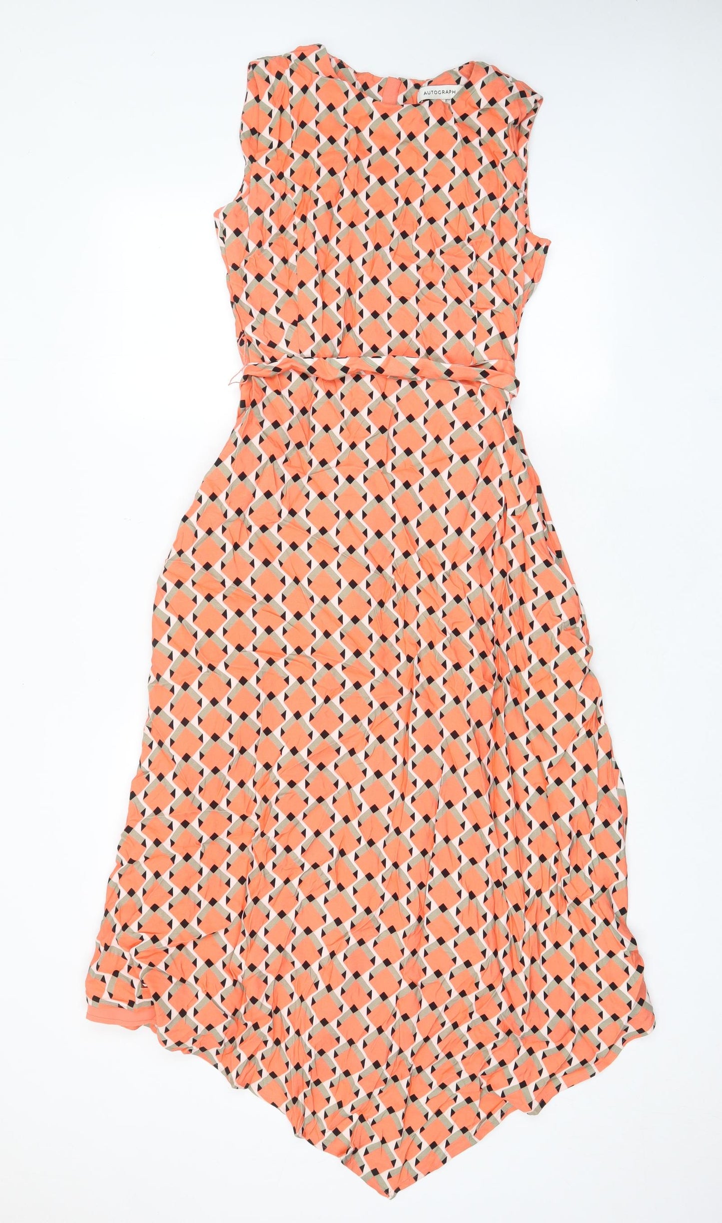 Autograph Womens Orange Argyle/Diamond Polyester A-Line Size 8 Boat Neck Zip - Belted
