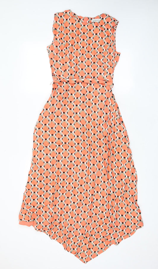 Autograph Womens Orange Argyle/Diamond Polyester A-Line Size 8 Boat Neck Zip - Belted