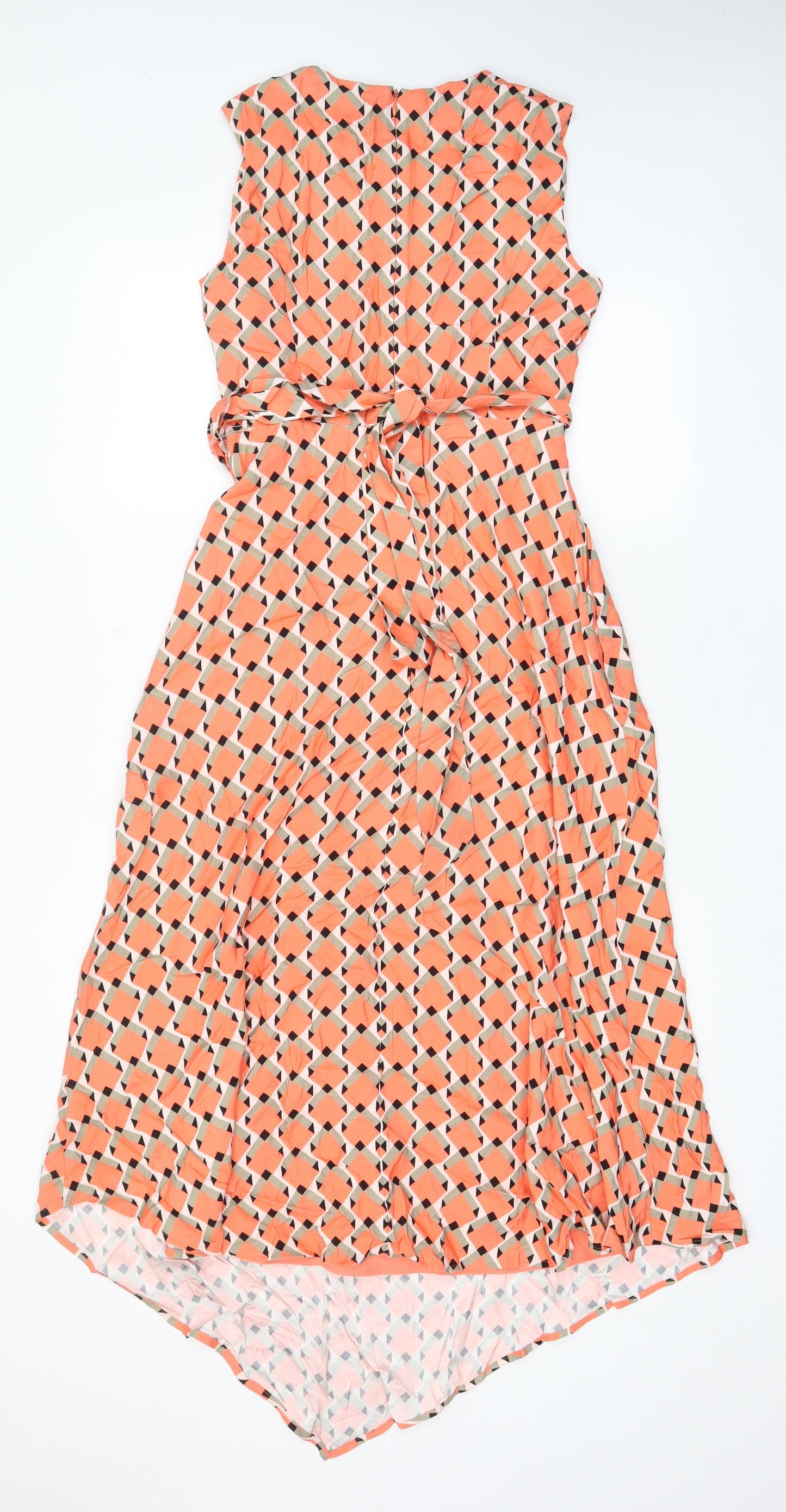 Autograph Womens Orange Argyle/Diamond Polyester A-Line Size 8 Boat Neck Zip - Belted