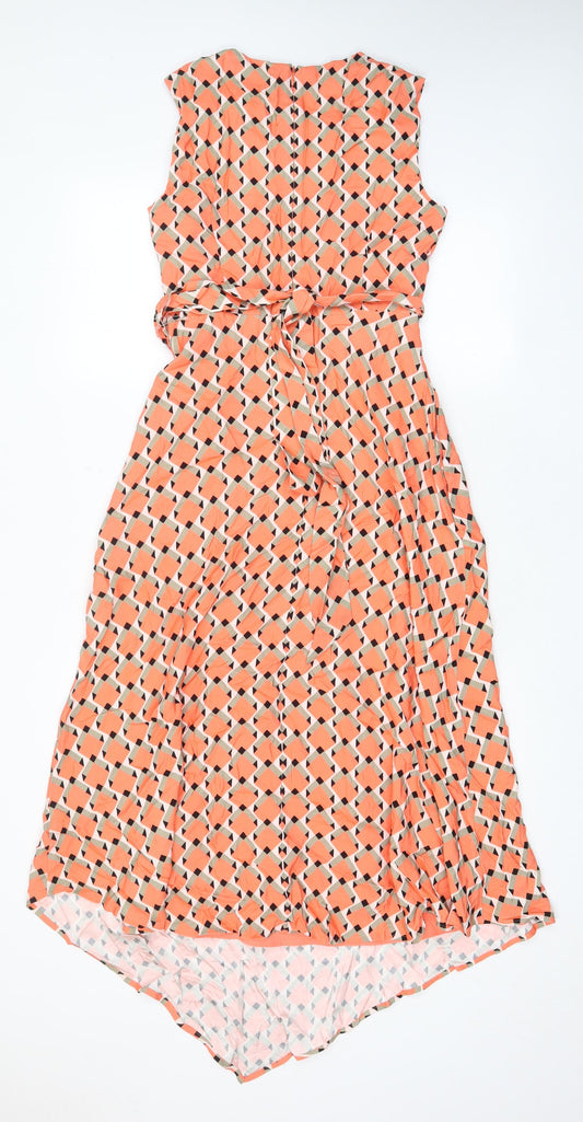 Autograph Womens Orange Argyle/Diamond Polyester A-Line Size 8 Boat Neck Zip - Belted