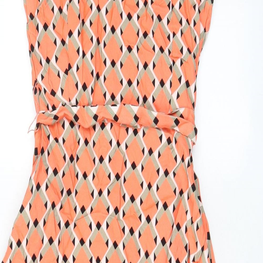 Autograph Womens Orange Argyle/Diamond Polyester A-Line Size 8 Boat Neck Zip - Belted