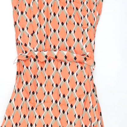 Autograph Womens Orange Argyle/Diamond Polyester A-Line Size 8 Boat Neck Zip - Belted