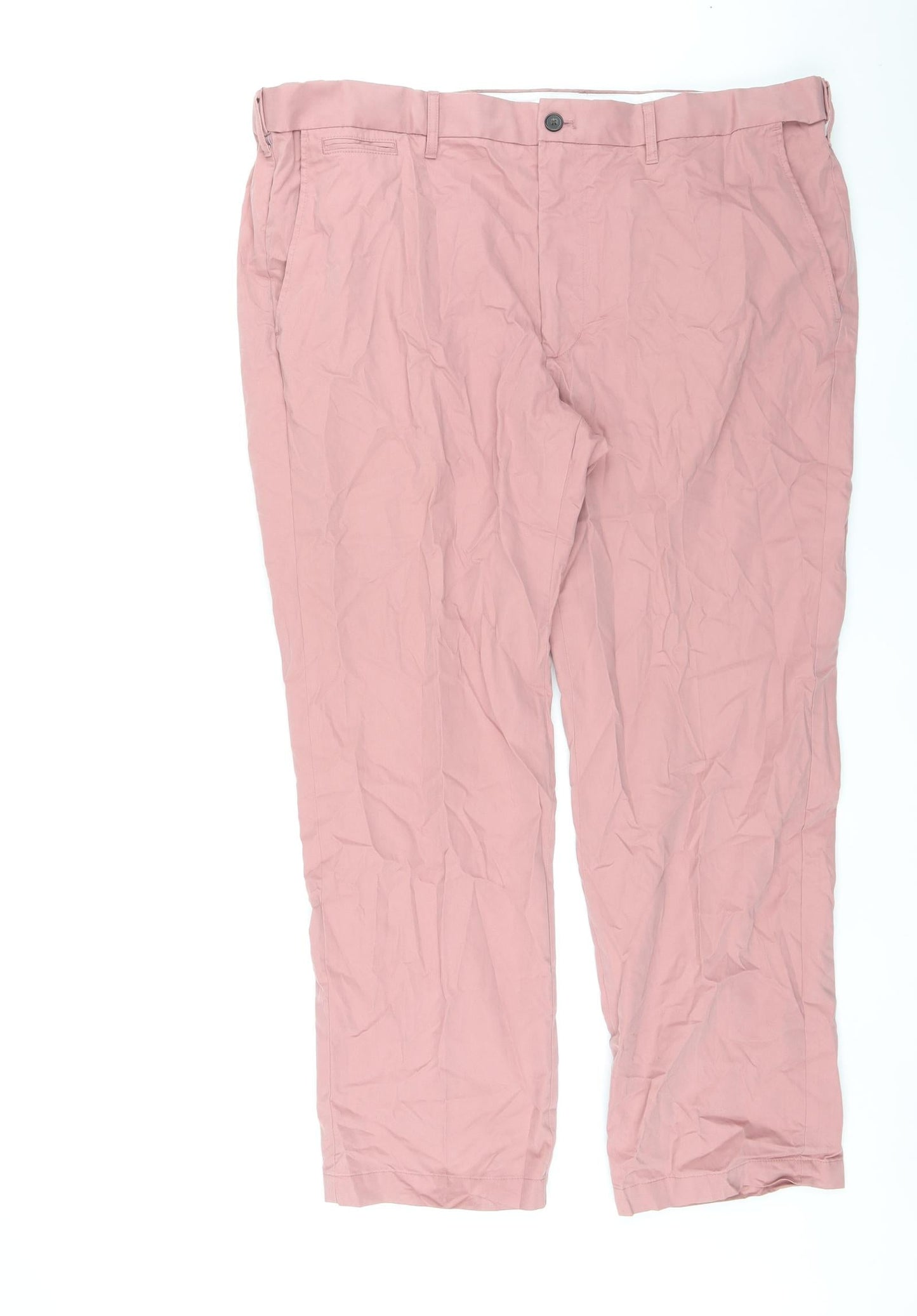 Marks and Spencer Mens Pink Cotton Trousers Size 42 in L28 in Regular Zip